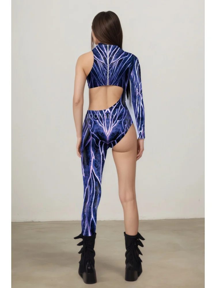 Alien-Kreatur Halloween Cyberpunk Bodysuit, Festtagsparty, Nachtclub, Neon-Cosplay-Kostüm, Stretch-Jumpsuit, Damen-Einteiler, eng anliegend – Detail 7