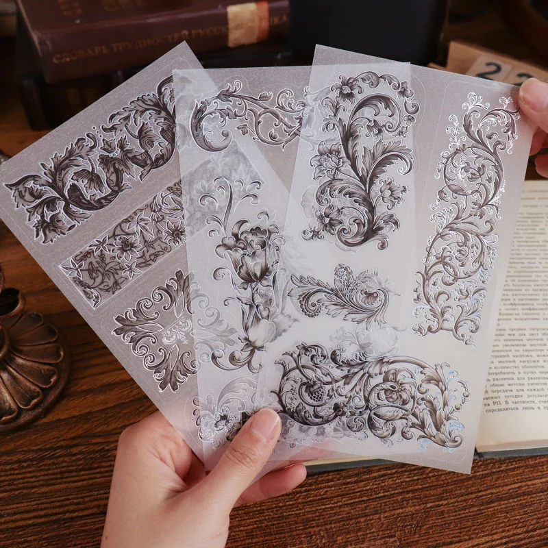 

3-Piece Retro Black & White Label Flat Stickers, Classic Monochrome Patterns & Vintage Typography, Self-Adhesive for Journal