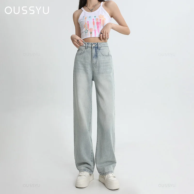 

Summer Lyocell Woman Jeans Soft Loose Wide Leg Pants Straight High Waisted Pant Fashion High Street Comfort Casual Trousers