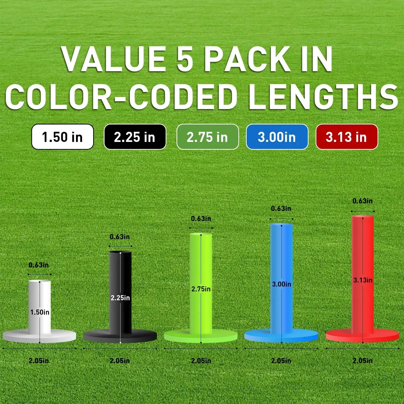 5 عبوات من تي شيرتات الجولف ذات الحجم المختلط لسجادات نطاق القيادة وحامل علوي مطاطي متين مناسب للاستخدام الداخلي والخارجي #2
