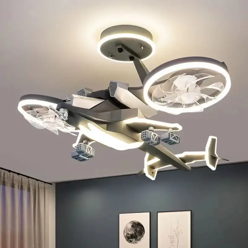 Aircraft fan light, children's room bedroom light, boy's creative internet celebrity airplane model, electric fan light, boy's r