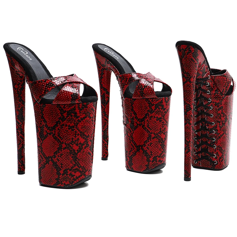 Leecabe  26CM/10inches Snake PU  Upper  exotic High Heel platform party slipper sandals stripper heel  Pole Dance shoes