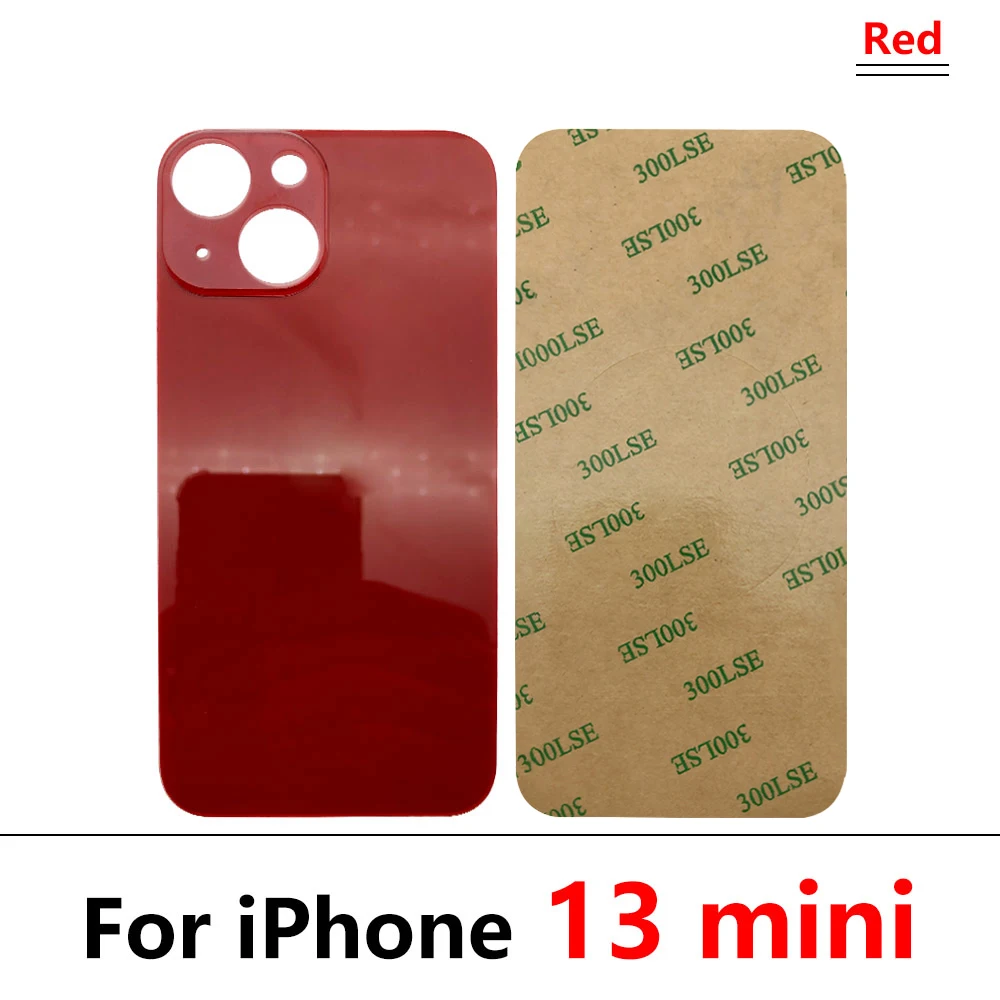 5Pcs，Replacement For iPhone 13 Mini Big Hole Battery Cover Rear Door Glass Panel For iPhone 13 Back Housing Case With Adhesive