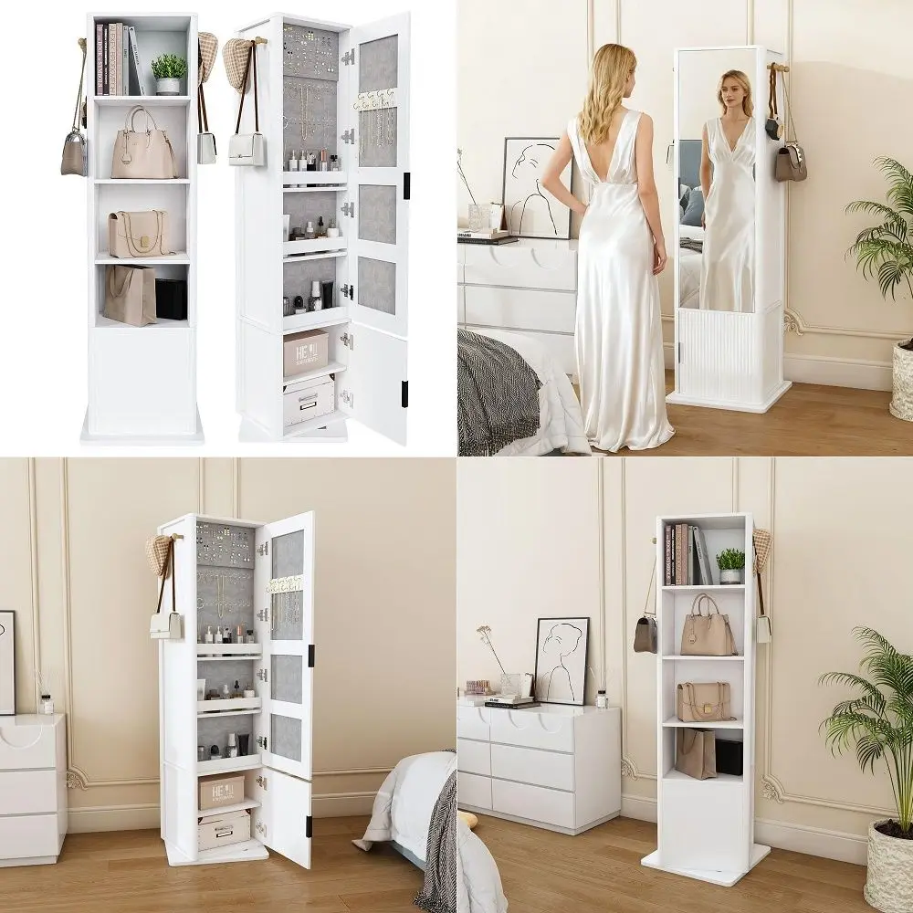 Armario grande para joyas con 7 cajones y 2 puertas batientes, 24 ganchos, organizador de joyas de madera grande.