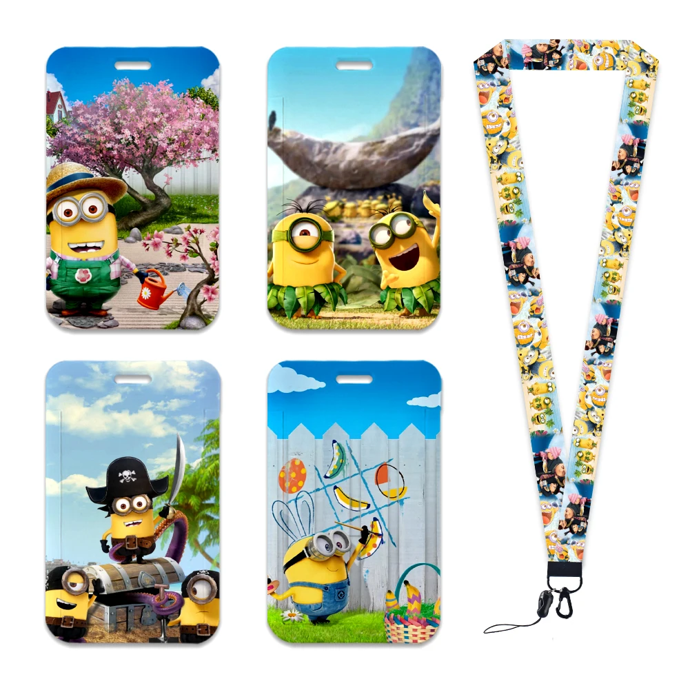 W Cartoon Minions Card Holders Lanyards Girls Door Card Case Hanging Rope Badge Holder Neck Strap Business Card Small Gift