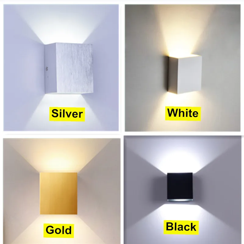 Indoor LED Wall Lamp Aluminium Cube Style Gold Silver Wall Light For Bedroom Living Room Corridor Aside Lighting AC110V 220V