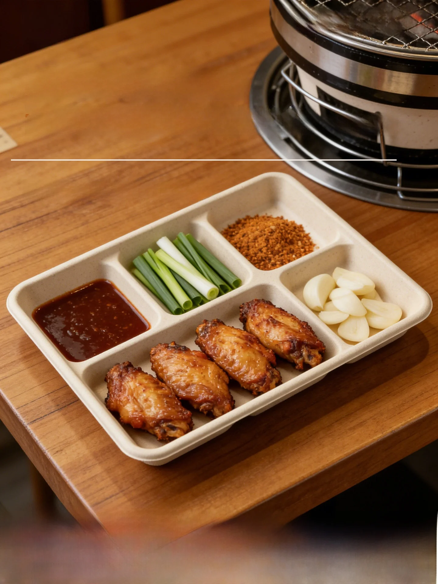 Plato desechable ecológico y degradable con múltiples compartimentos para salsa de carne a la parrilla, bandeja poco profunda para condimentos de barbacoa