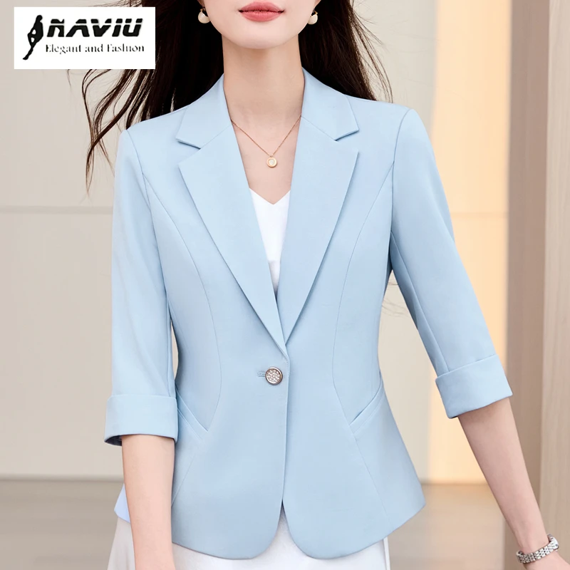

Женский блейзер NAVIU: весенне-летний, синий, абрикосовый, розовый, формальный, с рукавом до локтя, для офиса, для работы