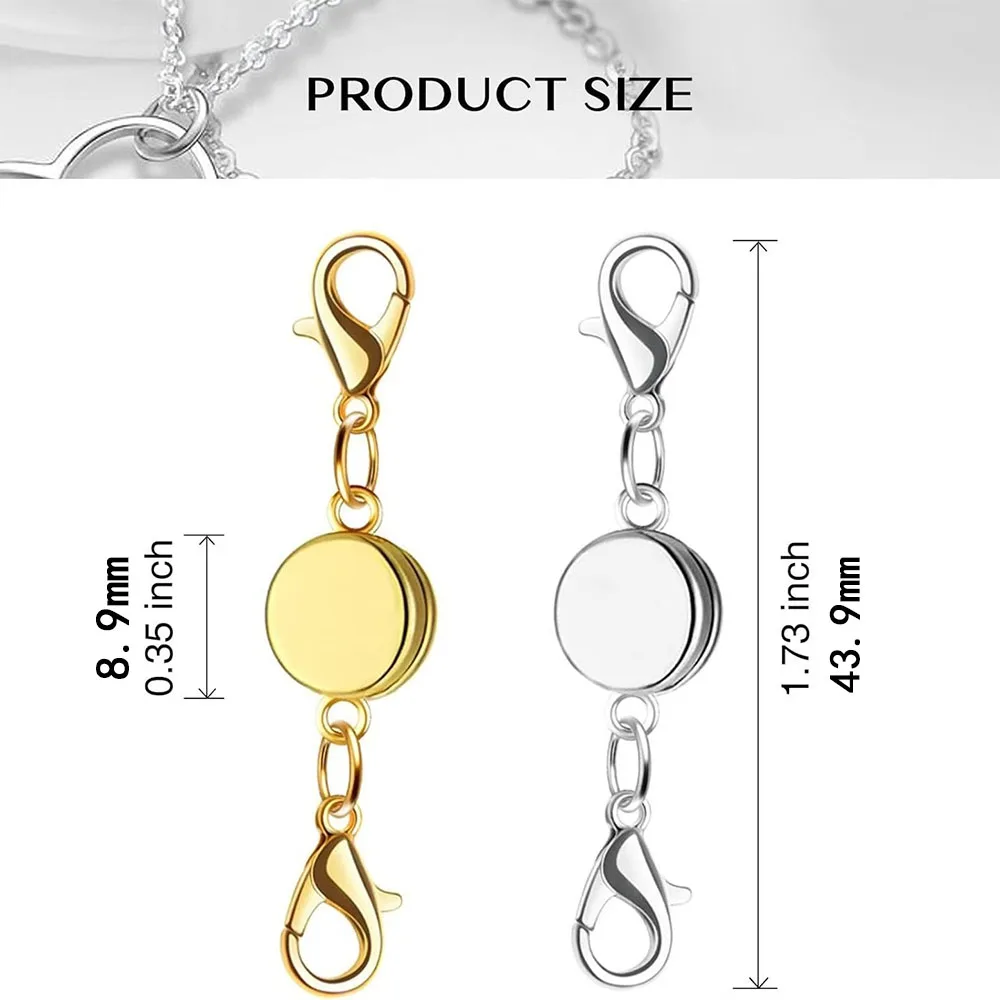 Locking Magnetic Jewelry Clasp Round Necklace Clasp Closures Bracelet Extender for Jewelry Making (Golden, Silvery)