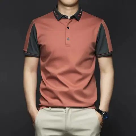 한국어 패션 단순한 하이 엔드 탄성 폴로 셔츠 남성용 패널 옷깃 여름 얇은 빠른 건조 스마트 캐주얼 반팔 탑