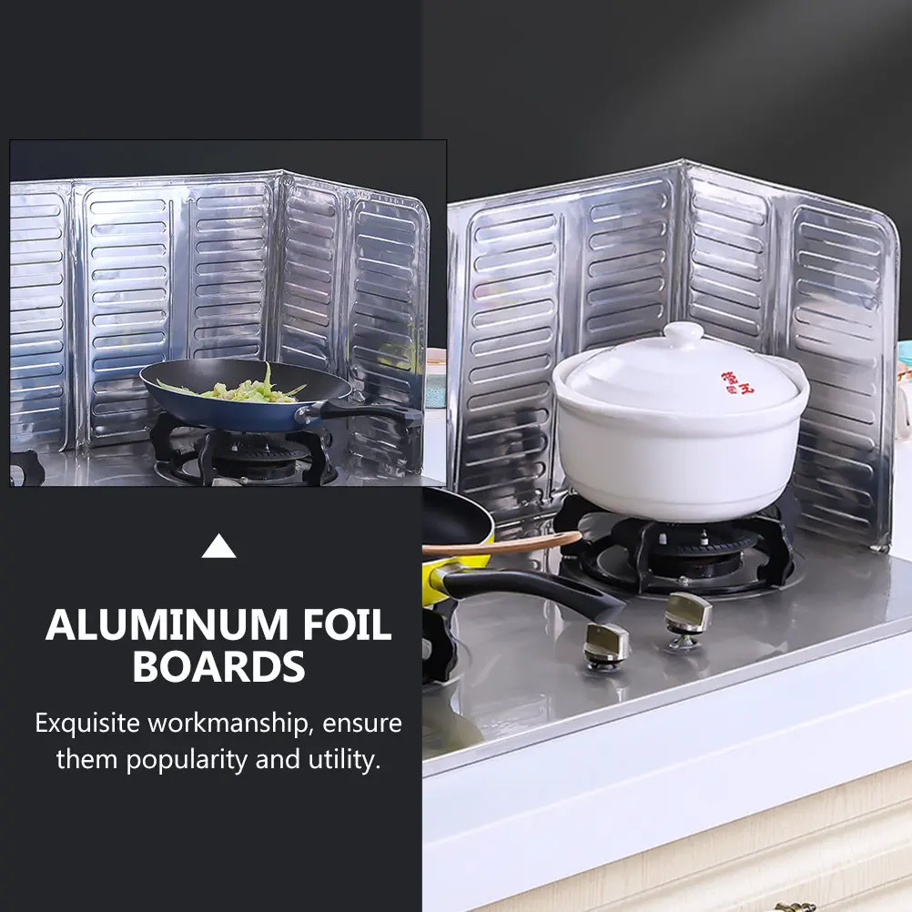 6Pcs Cooking Splatter Baffles Aluminum Foil Oil-Splash Guards Exquisite Workmanship Curled Edge Design No Hand Cuts Wall