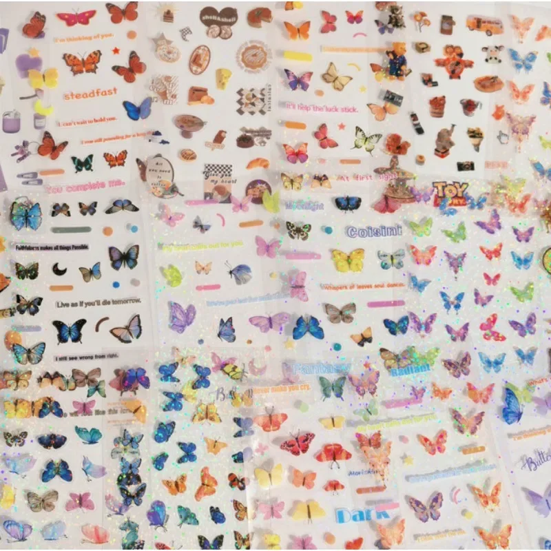 20pcs Kawaii Glitter Butterfly Classic Stickers Cute Cartoon Retro Style for Scrapbooking Journal DIY Decoration
