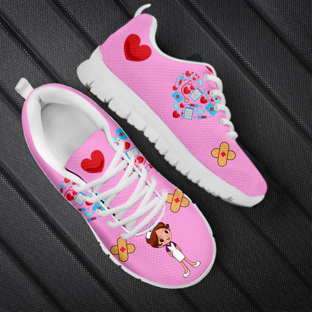 INSTANTARTS Kawaii Nurse Girls Pattern Casual Flats Medical Healthcare Print Wear-resistant Footwear Hospital Work Sneakers Hot