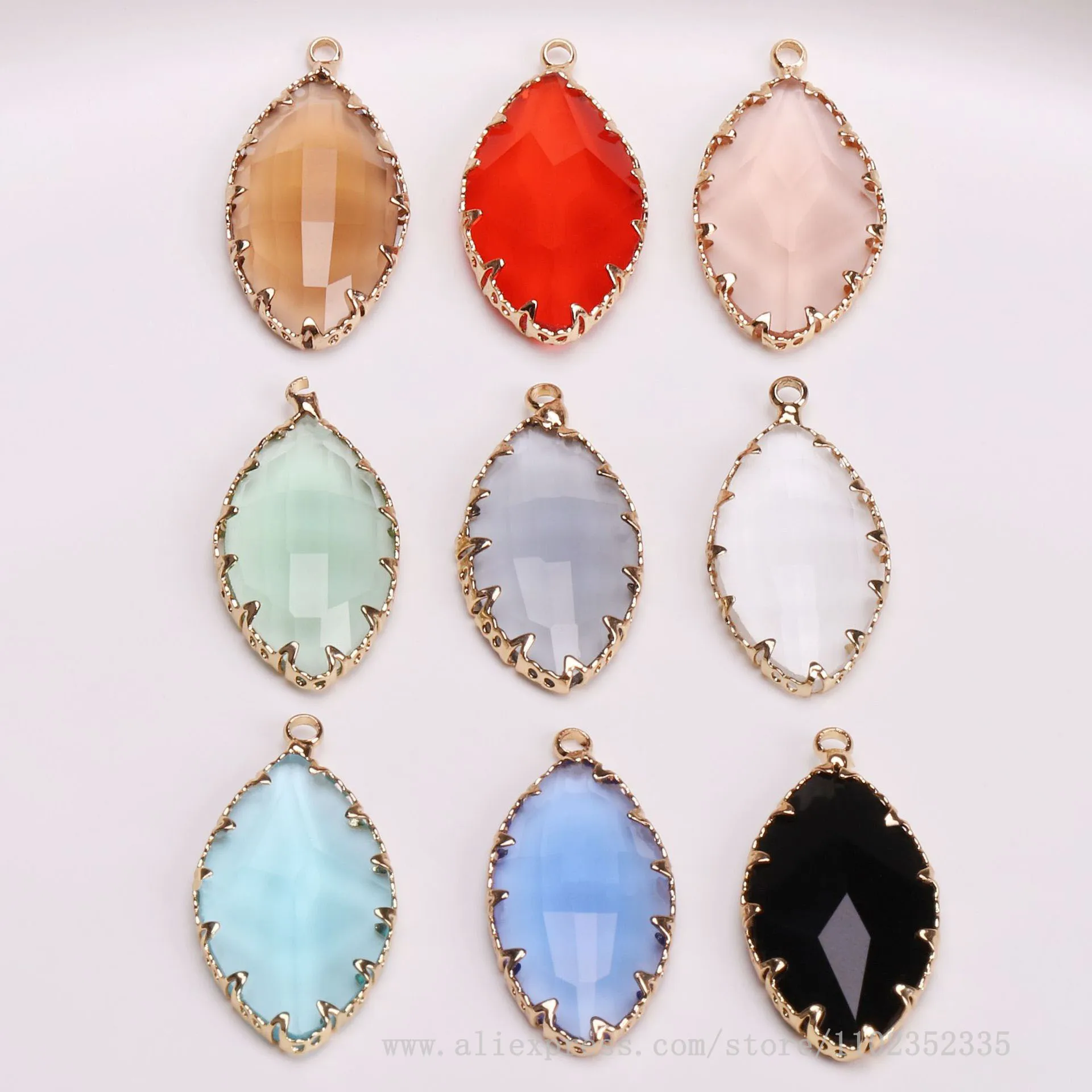 20pcs/ Bag  Fashion inlaid transparent crystal gold-plated lace leaf pendant DIY earrings necklace accessories
