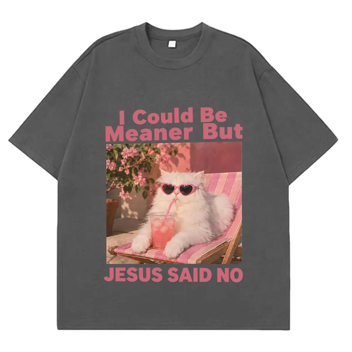 I Could Be Meaner But Jesus Said No Funny Cat Meme Tshirt Men Women Fashion T-Shirt Cotton Loose Casual Aesthetic Trend T-shirts