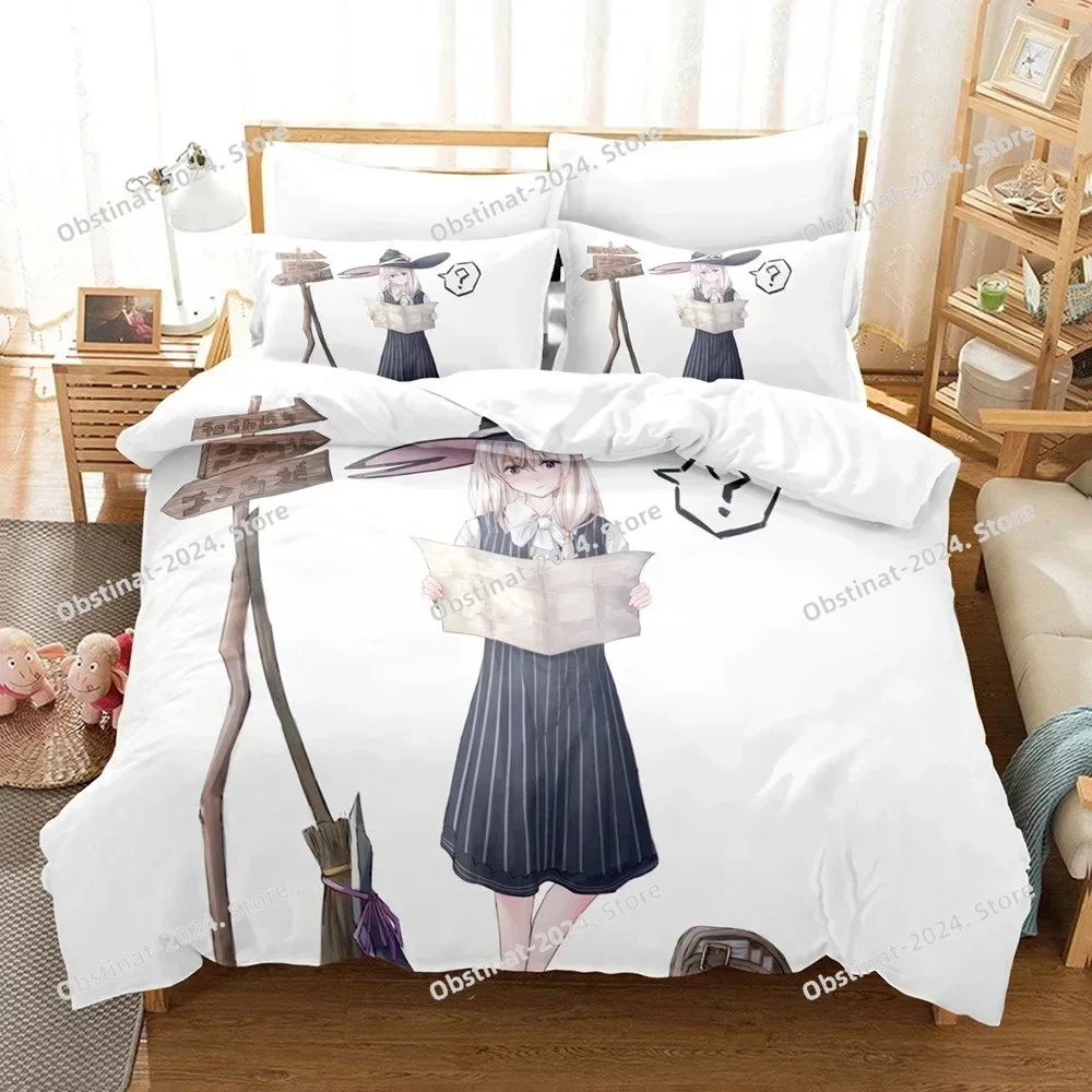Wandering Witch Anime The Journey of Elaina Bedding Set Printed Comforter Duvet Cover Pillow Case 3 Pieces Sets Kids Adult Size