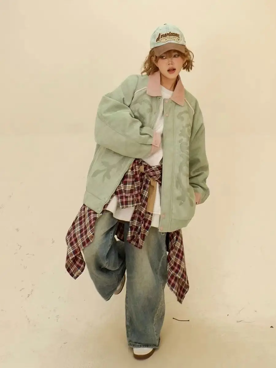 스웨이드 컬러 블록 재킷 여성 2025 봄 신상 루즈핏 BF 아메리칸 스트릿웨어 유니섹스 코트