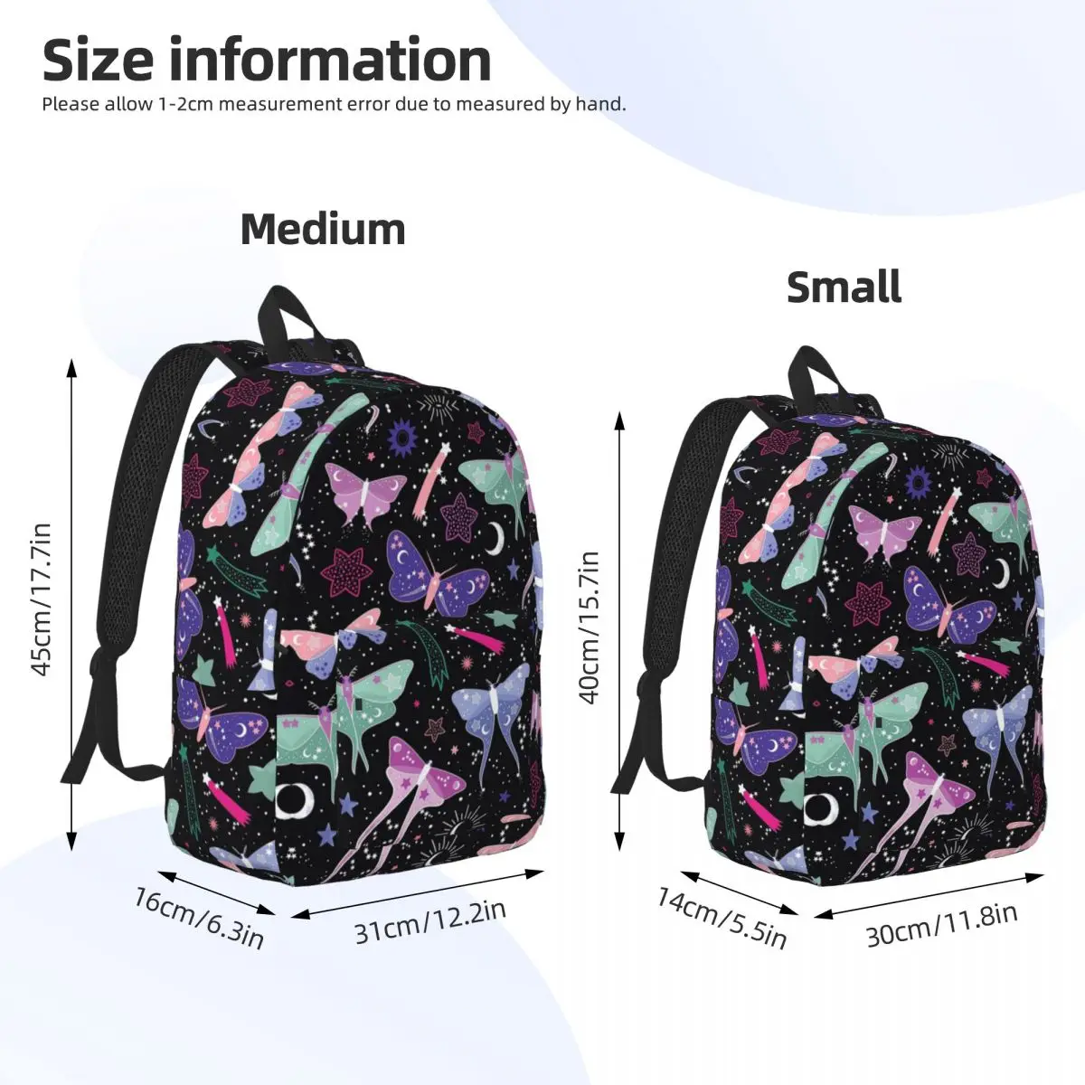 Night Spirit Luna Moth Backpack Student Boys Girls BookBag Kids School Bag Laptop Shoulder Bags for Men Women