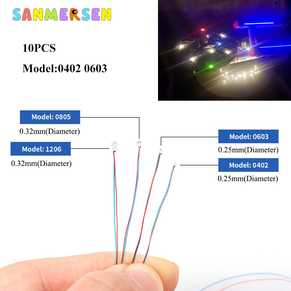 10pcs/Lot 0402 0603 SMD Lamp Wired Micro Led Pre-Soldered Lamp Wired Chip 3V 30cm Railway Model For Diy Gundam Scenes