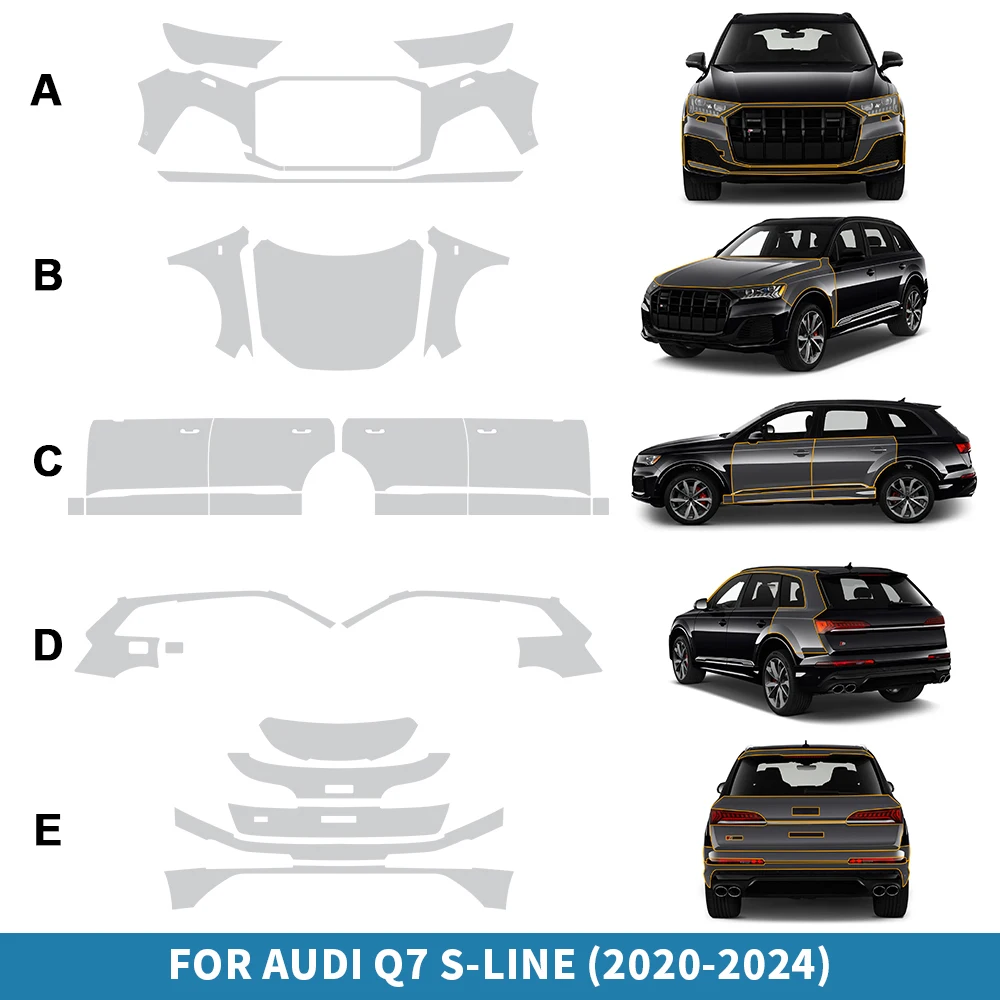 

for Audi Q7 S Line 2020-2024 Car Paint Protection Film Sparentance Body Sticker 8.5mil Anti-Scratch Pre-cut TPU PPF Kit