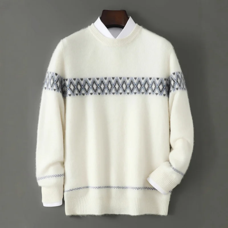 

Осень-зима, новый шерстяной свитер, мужской свободный модный жаккардовый вязаный шерстяной термосвитер с круглым вырезом