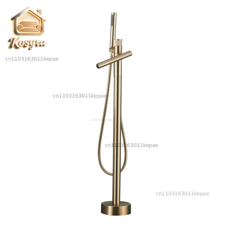 all-copper-floor-to-ceiling-bathtub-faucet-hot-and-cold-vertical-cylinder-edge-wooden-barrel-hotel-bathroom-shower-showerhead