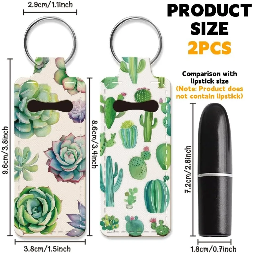 2pcs Lipstick Holder Keychain Cactus Lip Balm Holders Lipstick Keychains Portable Lipstick Holder Bags Succulent Sleeve