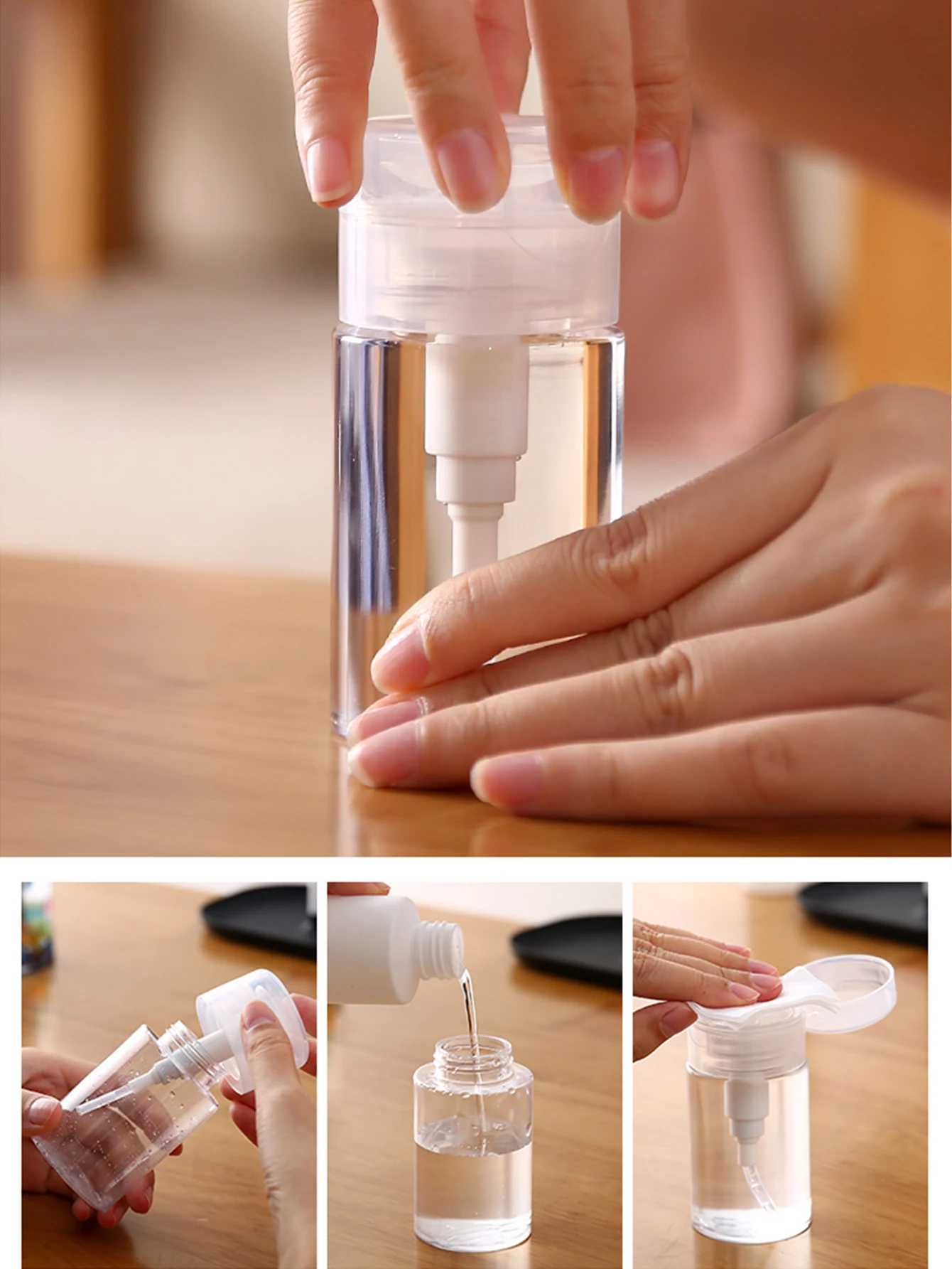 100/200ml Travel Press Bottle Makeup Remover Water Wash Nail Water Pressure Bottle Nail Plastic Bottle Toner Portable Packaging