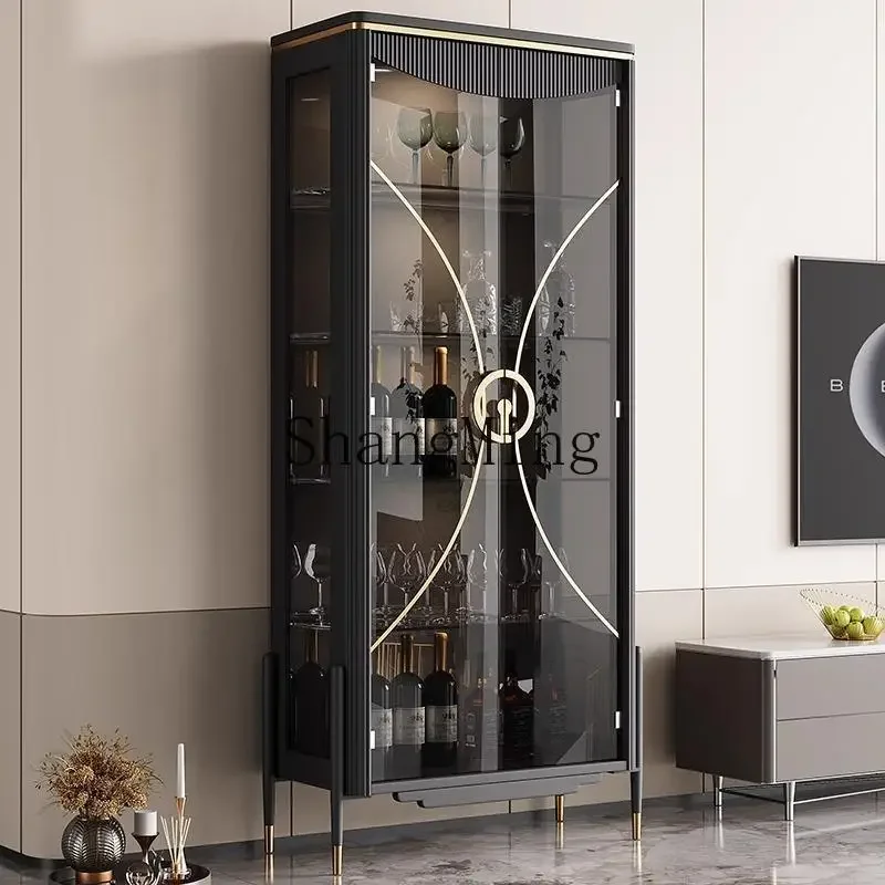 

FG Wine Cabinet Modern Simple High-end Light Luxury Glass Integrated Wall Living Room Black Storage Cabinet