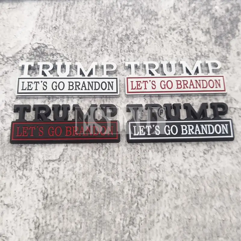 Car Styling 3D Trump Let's Go Brandon Metal Chrome Zinc Alloy Adhesive Emblem Decorative Badge Funny Decal Auto Accessory