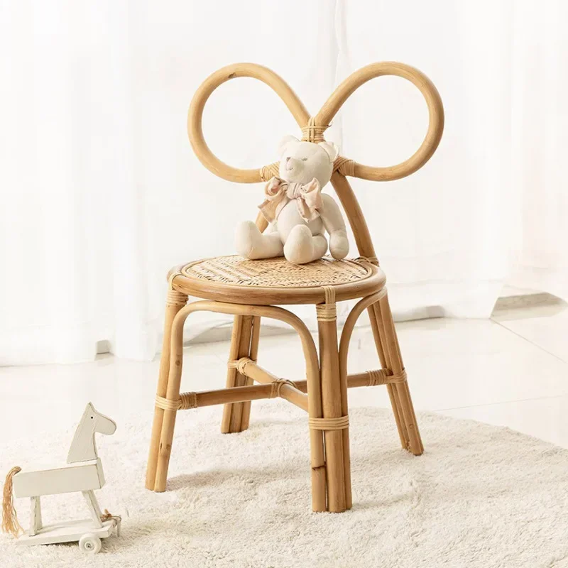 

Children's Rattan Chair Natural Rattan Bow Chair Photography Rattan Chair Log Color Backrest Children Chairs