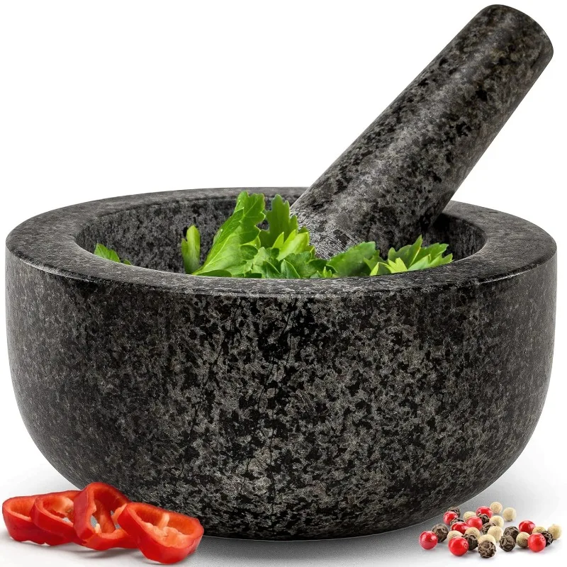 

Heavy Duty Large Mortar and Pestle Set, Non Slip Base, Make Fresh Guacamole, Salsa, Pesto, Stone Grinder Bowl, Herb Crusher