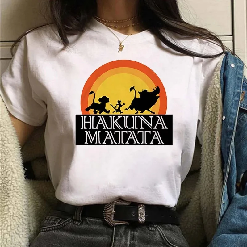 Disney Cartoon Hakuna Matata Lion King Printed Women Cotton T-Shirt Harajuku Ullzang Female T-shirt Ladies Tshirt Graphic Tops