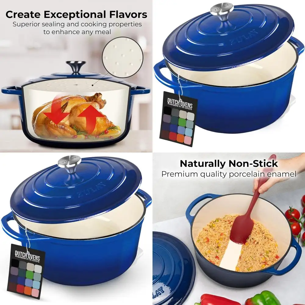 

Эмалированная чугунная голландская духовка, 5 литров, безопасная в духовке до 500 ° F, идеально подходит для выпечки, рагу, брейски, обжарки, синий