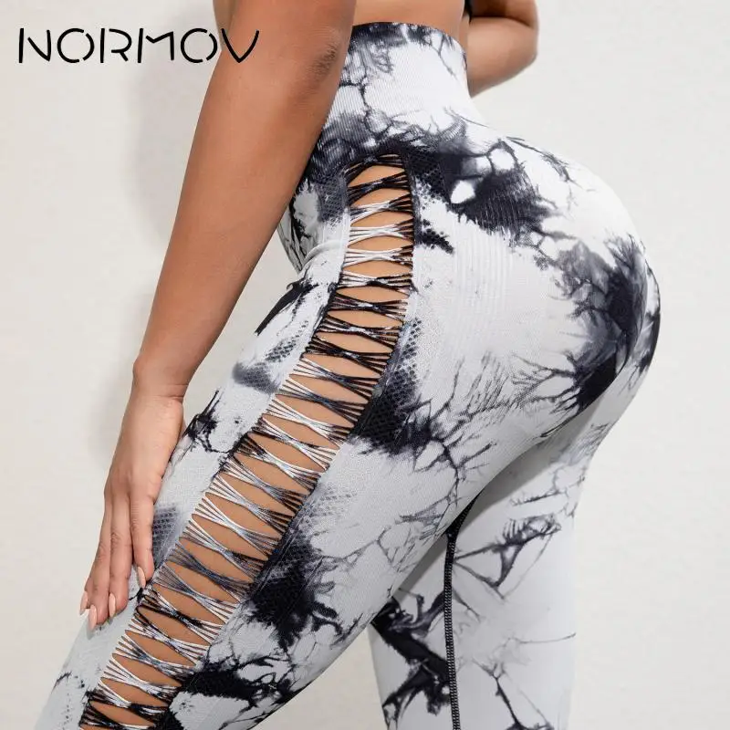 NORMOV 2Pcs Seamless Gym Set Women Push Up Sport Sets Woman Tie Dyeing Yoga Set Female High Waist Fitness Fashions Sets Workout