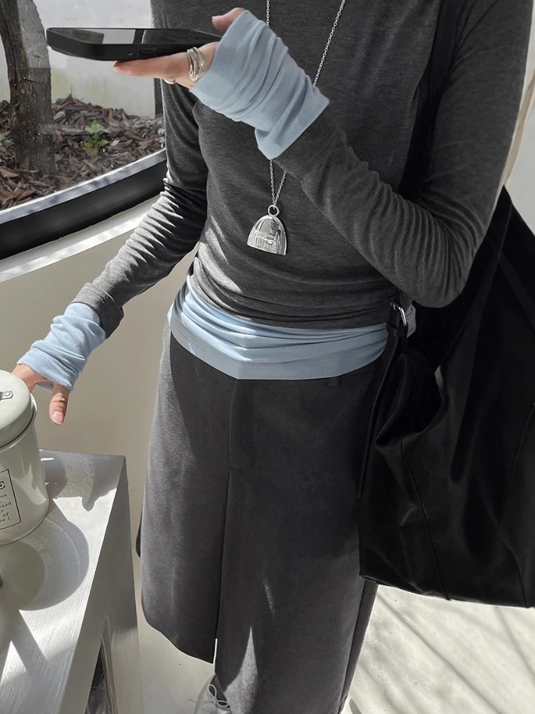 

2025 Vintage Y2K Patchwork Sweaters Women New Kpop Streetwear Long Sleeve Slim Pullovers Female Fashion Retro Autumn E-girl Tops