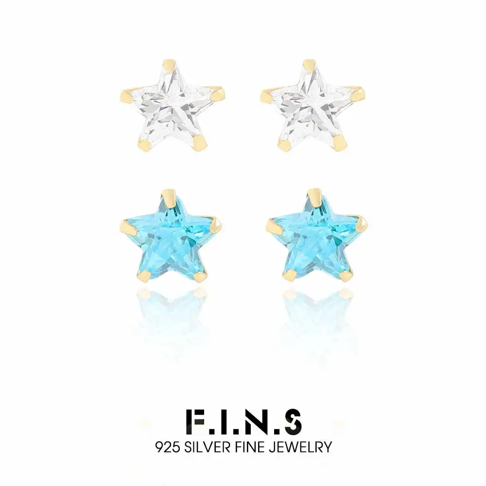 

F.I.N.S Original Korean INS Mini Star S925 Sterling Silver Luxury White Blue Zircon Stud Earrings Small Piercing Fine Jewelry