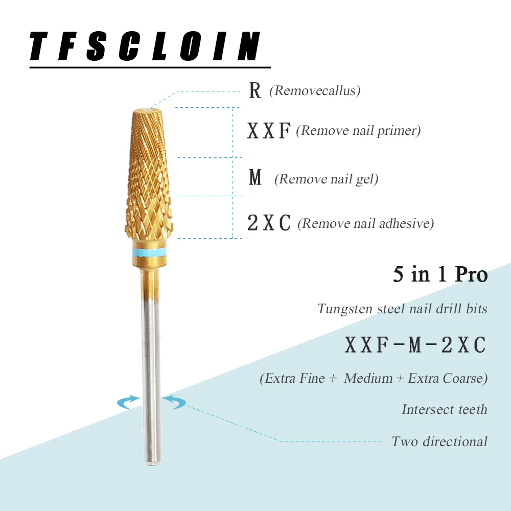 5-in-1 Pro Tungsten çelik tırnak matkap uçları Freze Kesiciler Hızlı Kaldırma Akrilik Sert Jel ManucureTools