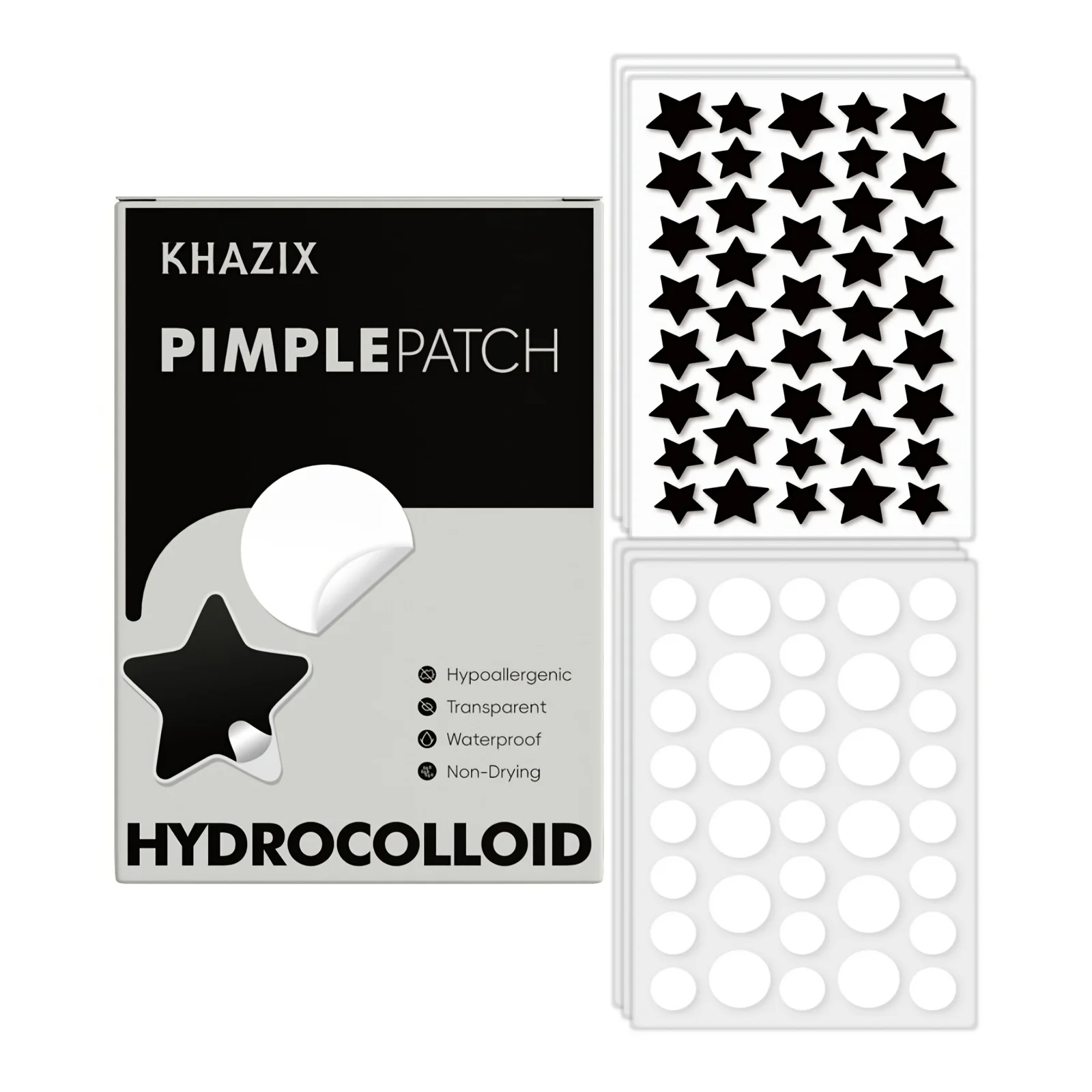 40-teilige mehrfarbige Stern-Akne-Pflaster, Akne-Pflaster für das Gesicht, Concealer-Akne-Pflaster und Pickel-Pflaster, ultradünn.