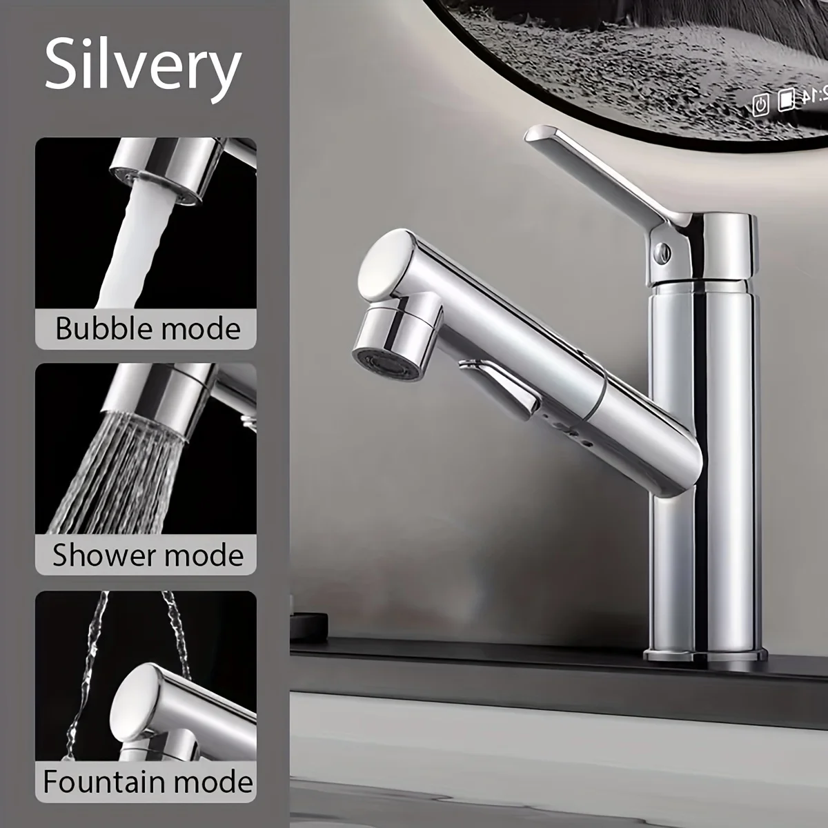 

Modern stainless steel pull-down bathroom faucet - dual function spray mode, table mounted, frosted, multi-function water outlet