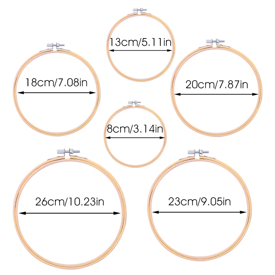 KRABALL 6pcs Bamboo Frame Embroidery Hoop Set Ring Circle Round Cross Stitch Hoop Ring DIY Loop Hand Sewing Tools Accessories