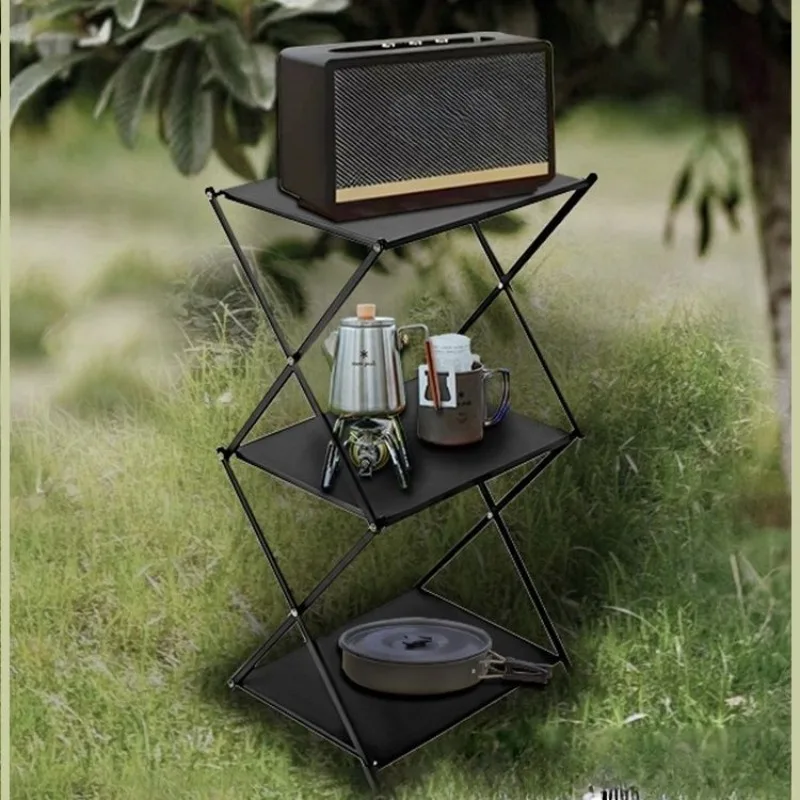 Outdoor Camping, Three-layer Folding Portable Storage Rack, Picnic, Barbecue, Multifunctional Shoe Rack, Flower Rack