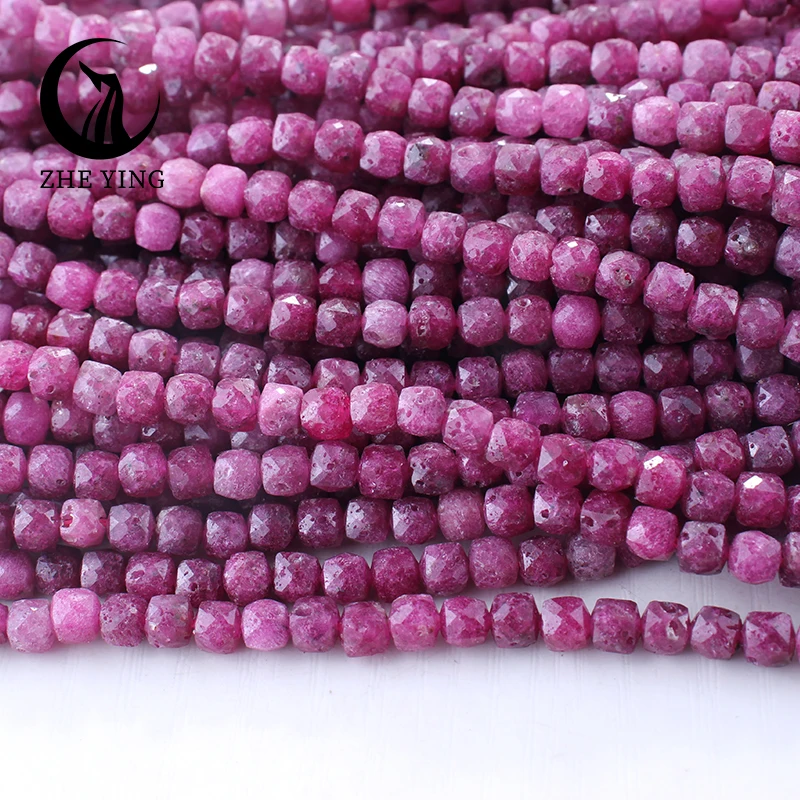 

Natural Sand Hole Ruby Stone Beads 4x4mm Cube Faceted Gemstone Loose Beads for Jewelry Making DIY Bracelets Necklace Earring 15"
