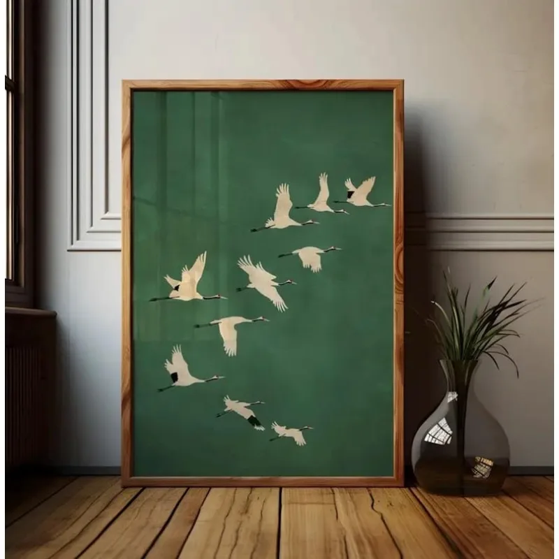 (No frame)1pc Japandi Crane Vintage Lover Canvas Print, Noframed Retro Wall Art for Living Room Vintage Decor Entryway Wall D