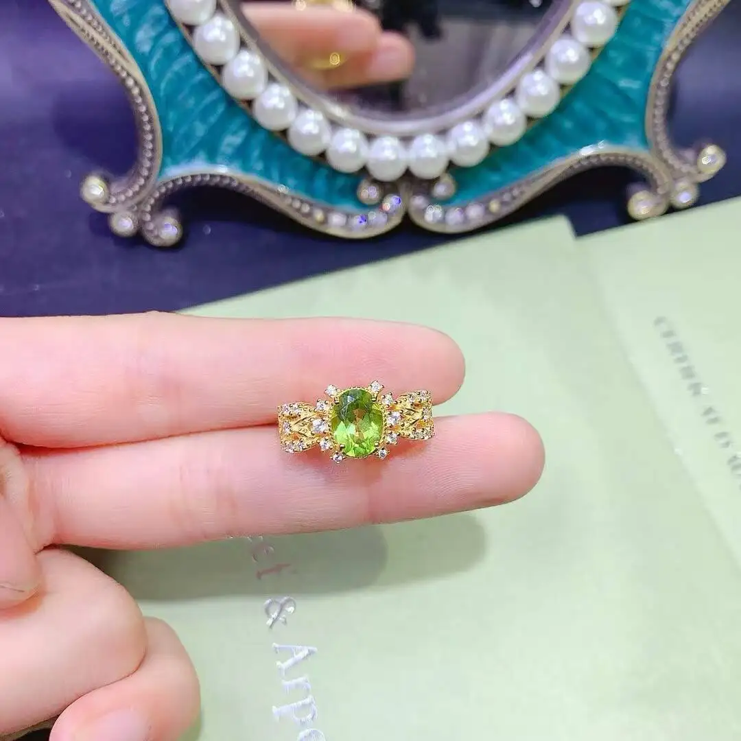 

KJJEAXCMY high-grade Jewelry Natural Women's Peridot Ring S925 Silver Colorful and splendid Crystal pure fire flash explosion
