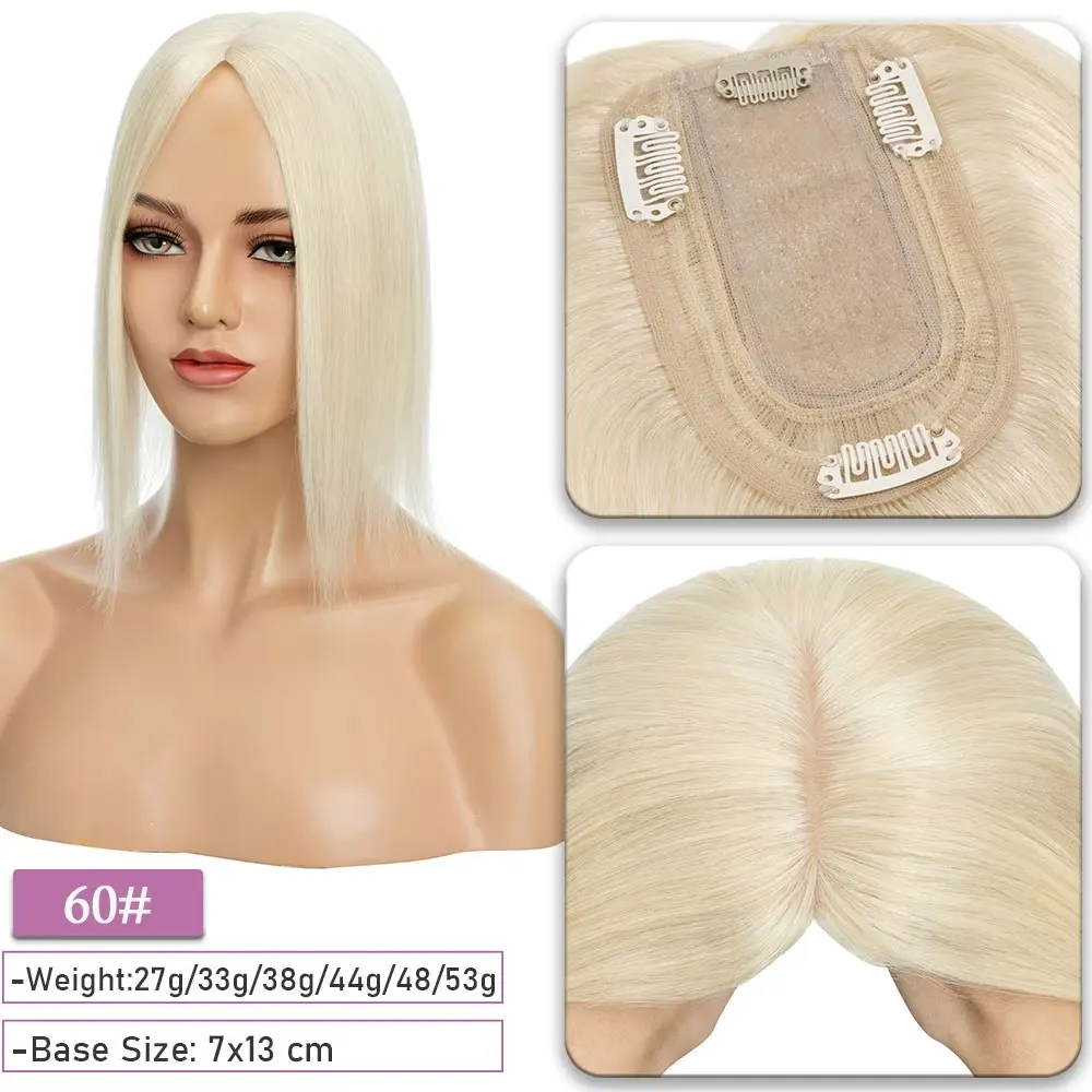 SEGO Kopfhaut-Topper aus 100 % Echthaar-Seide für Frauen mit dünner werdendem Haar, 7 x 13 cm, Seidenbasis, natürliches Haar, Clip-in-Top, Wiglet-Haarteile – Detail 20