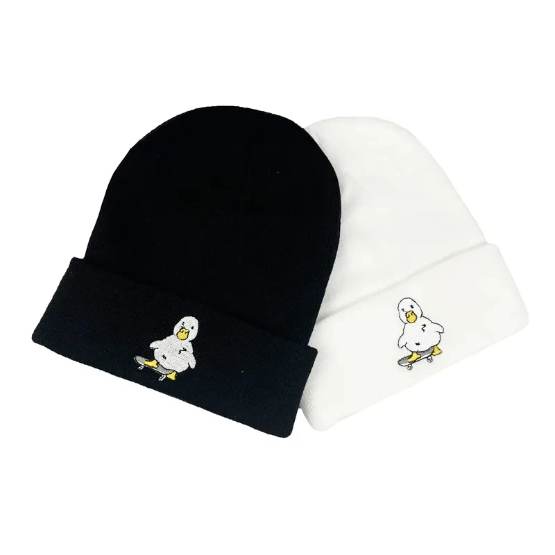 Autumn Winter Men Women Scooter Duck Embroidery Embroidery Skullies Beanies Hats Outdoor Warm Knitted Hat Bonnet Caps