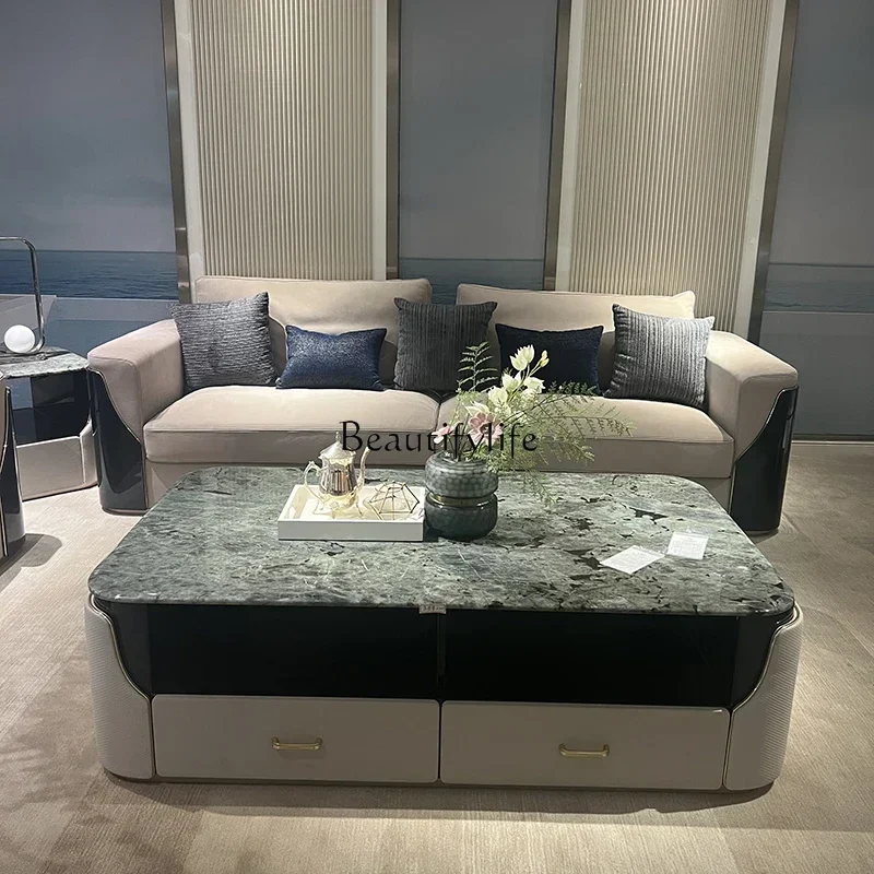 

02ld 14 Italian light luxury natural marble coffee table TV cabinet combination villa large apartment living room home