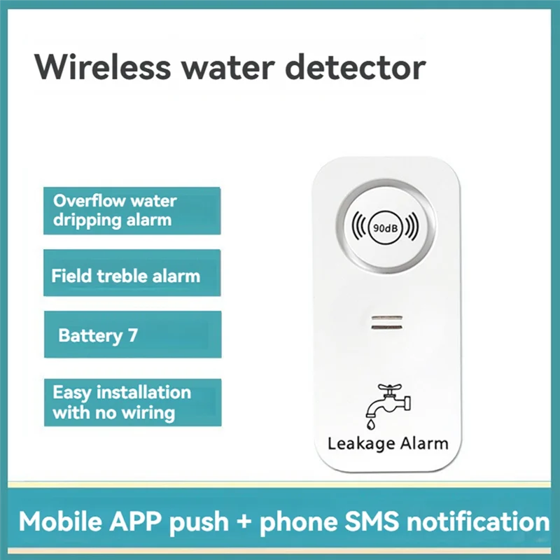 A69Z Tuya WIFI Sensor de agua 90Db alarma Detector de fugas de agua 90Db alarma de tono alto para cocina baño Basemen