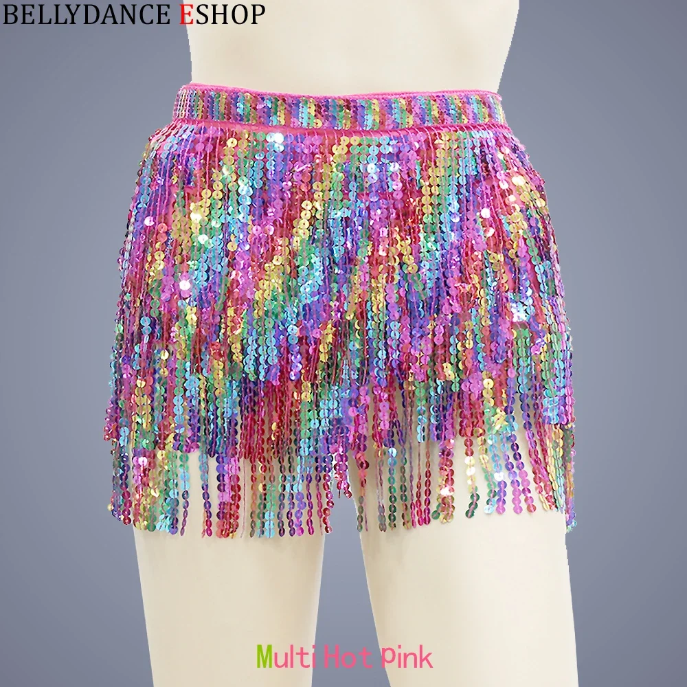 Women Girls Belly Dance Shiny Sequins Tassel Hip Wrap Scarf Skirt Belt Dancing Costume Dance Wear Carnival Rave Performance Belt